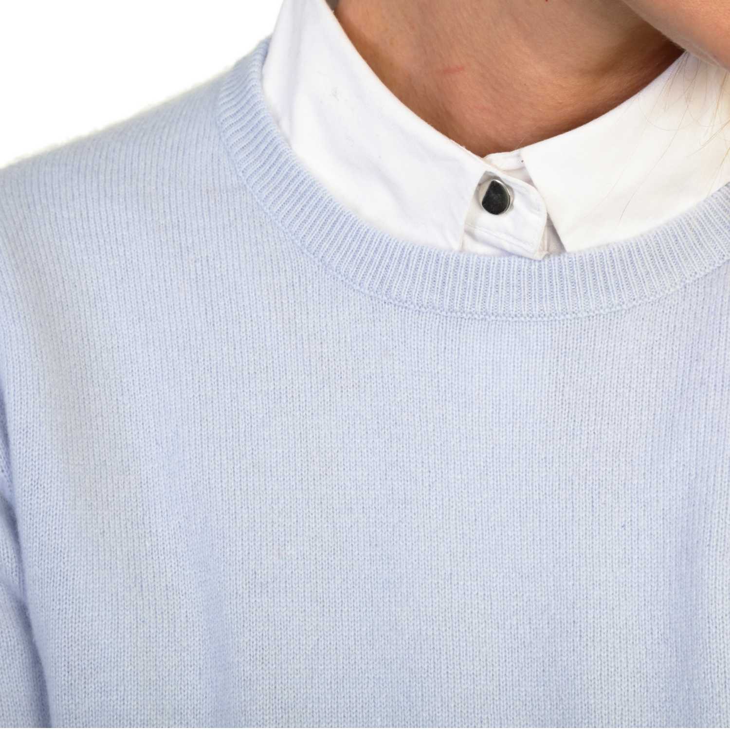 Ladies Pale Blue Cashmere Round Neck Jumper | Close up | Shop at The Cashmere Choice | London