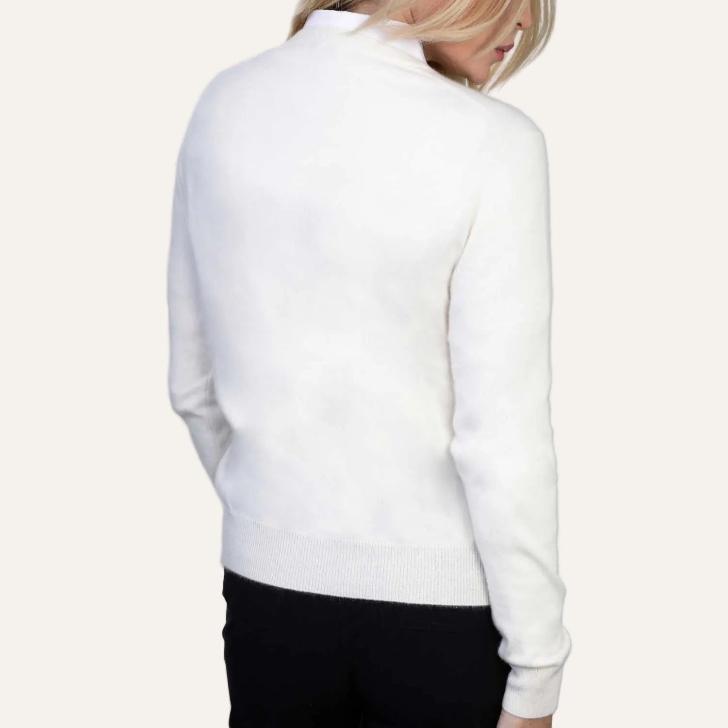 Ladies Cream White Cashmere Round Neck Jumper | Back | Shop at The Cashmere Choice | London