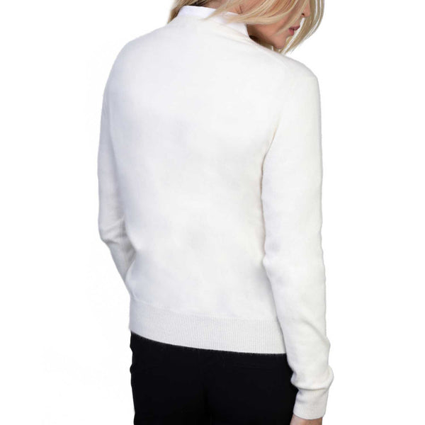 Ladies Cream White Cashmere Round Neck Jumper | Back | Shop at The Cashmere Choice | London