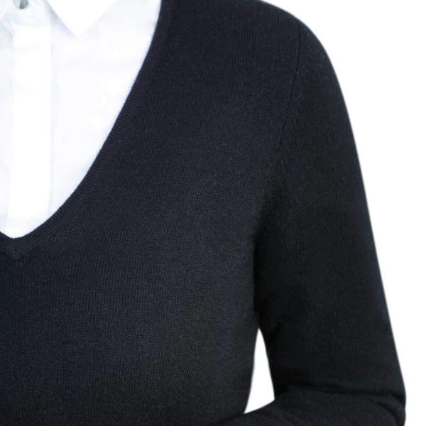 Black Cashmere V Neck Jumper | Close up