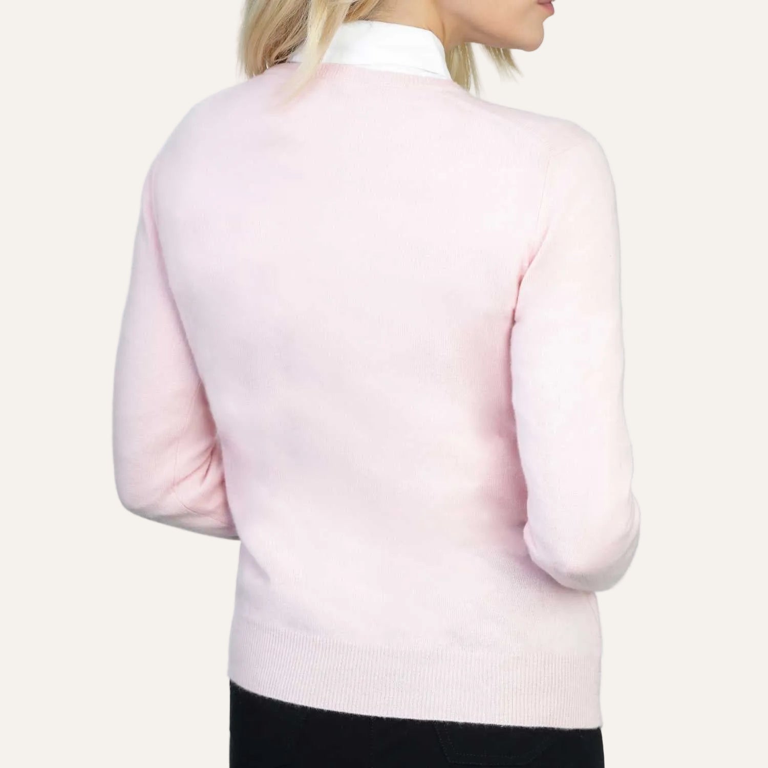 Ladies Cashmere V Neck Sweater | Pink | Back