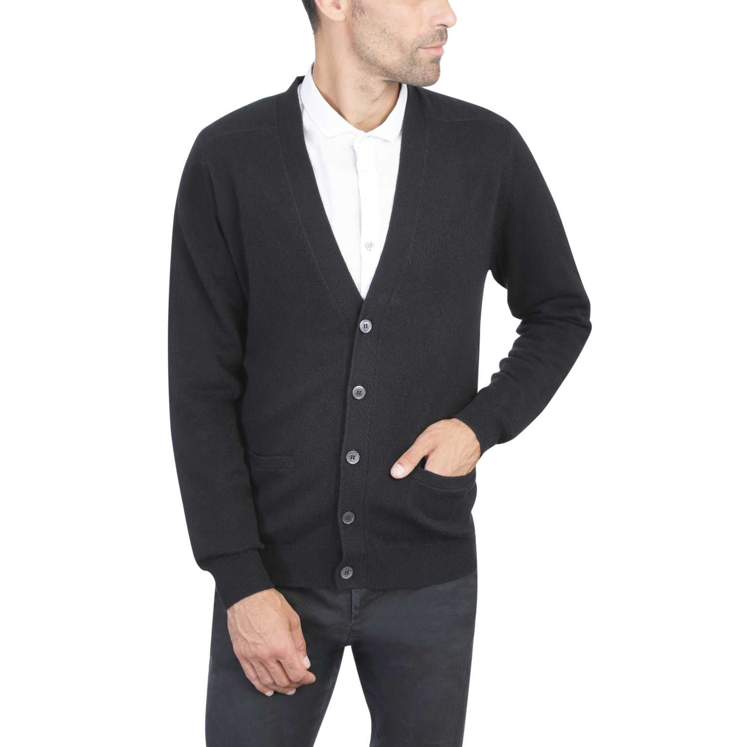 Black Cashmere Cardigan Mens Front