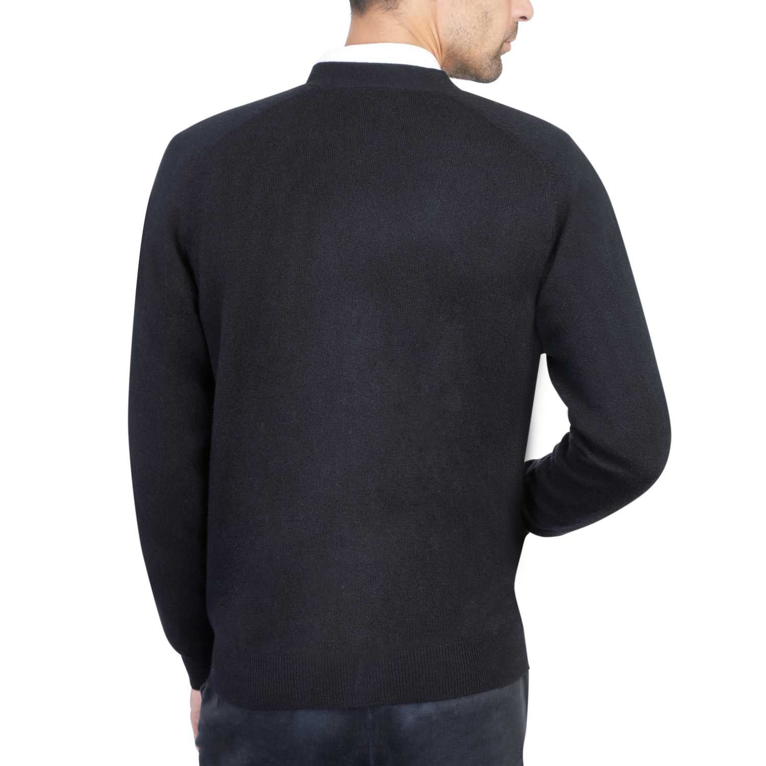 Cashmere Cardigan Mens in Black | Back