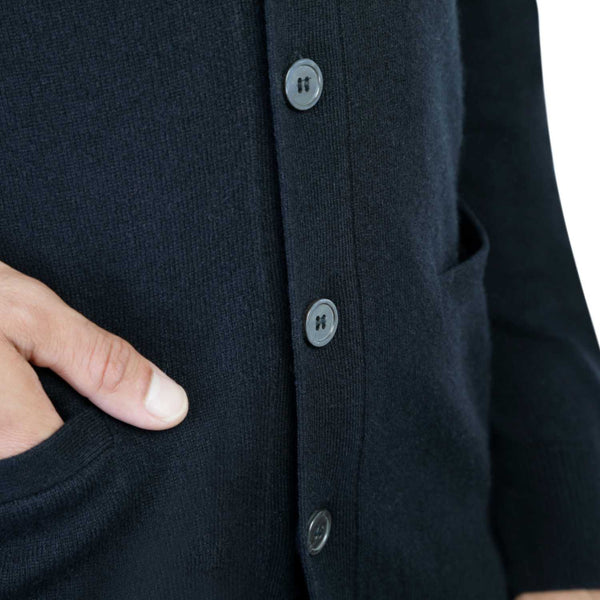 Mens Black Cashmere Cardigan | Close up | Shop at The Cashmere Choice | London