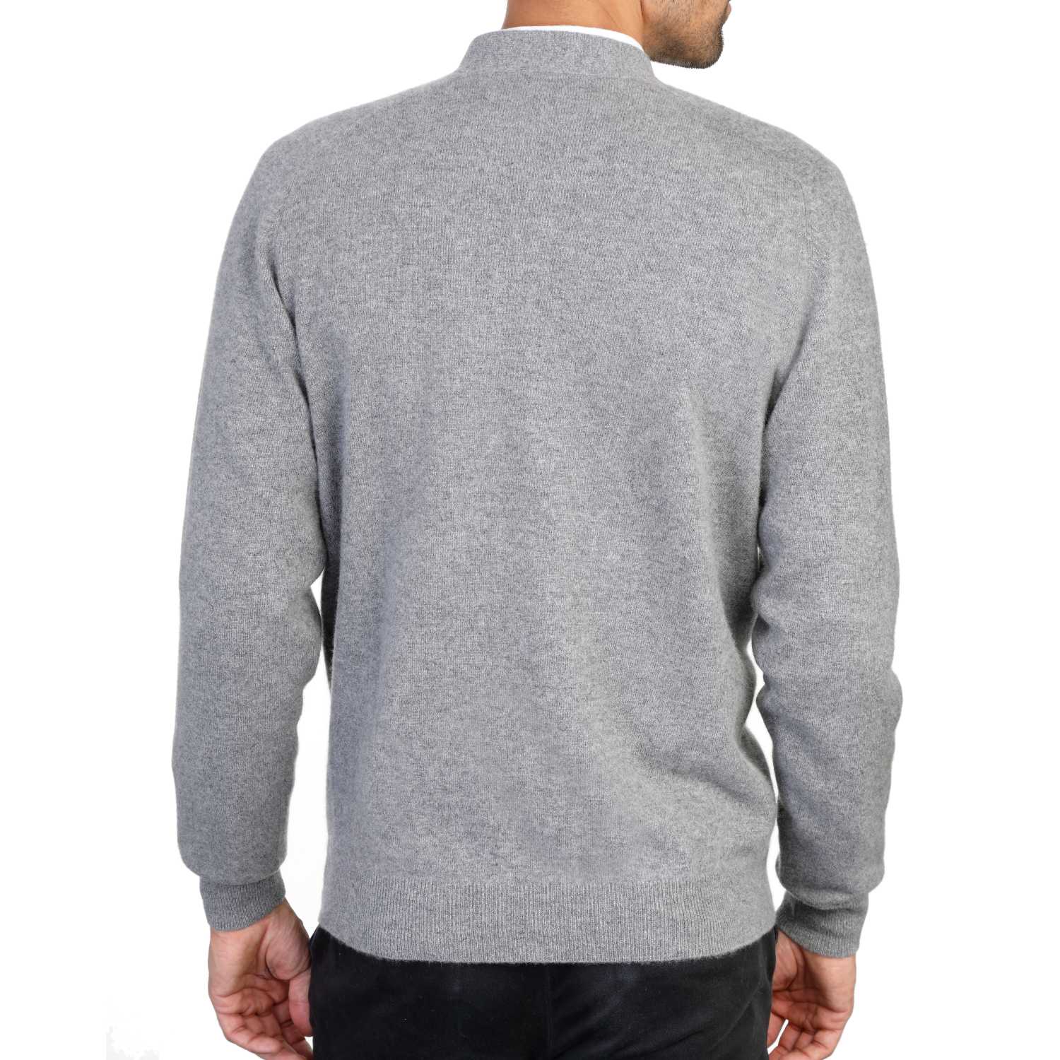 Cashmere Cardigan Mens in Grey | Back | Front