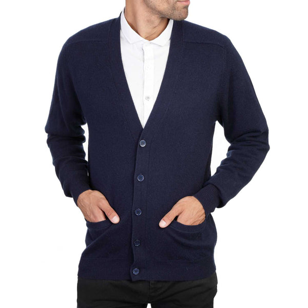 Cashmere Cardigan Mens in  Navy Blue | Front