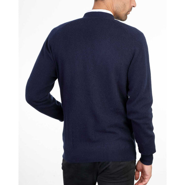 Cashmere Cardigan Mens in Navy Blue | Back