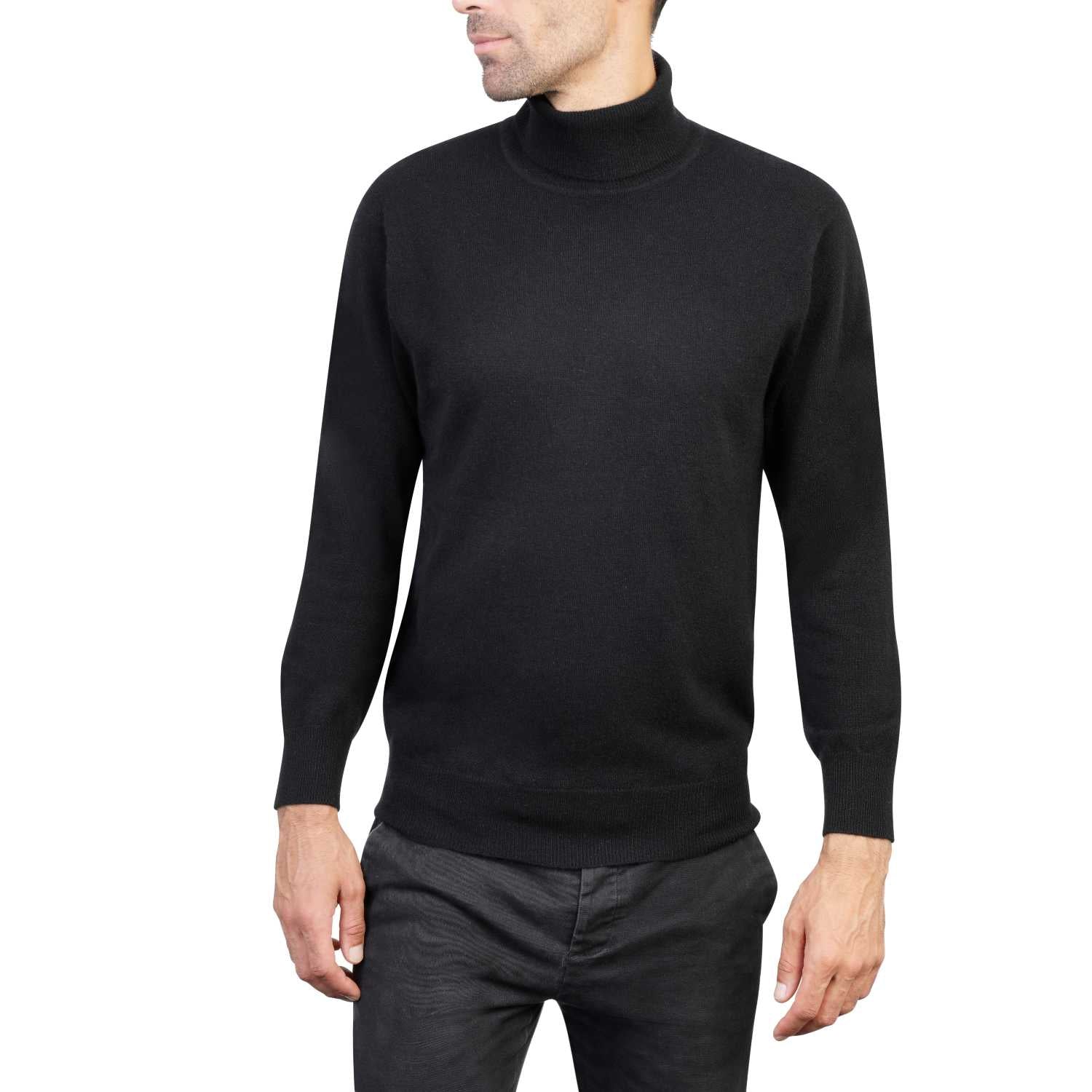 mens cashmere roll neck - black