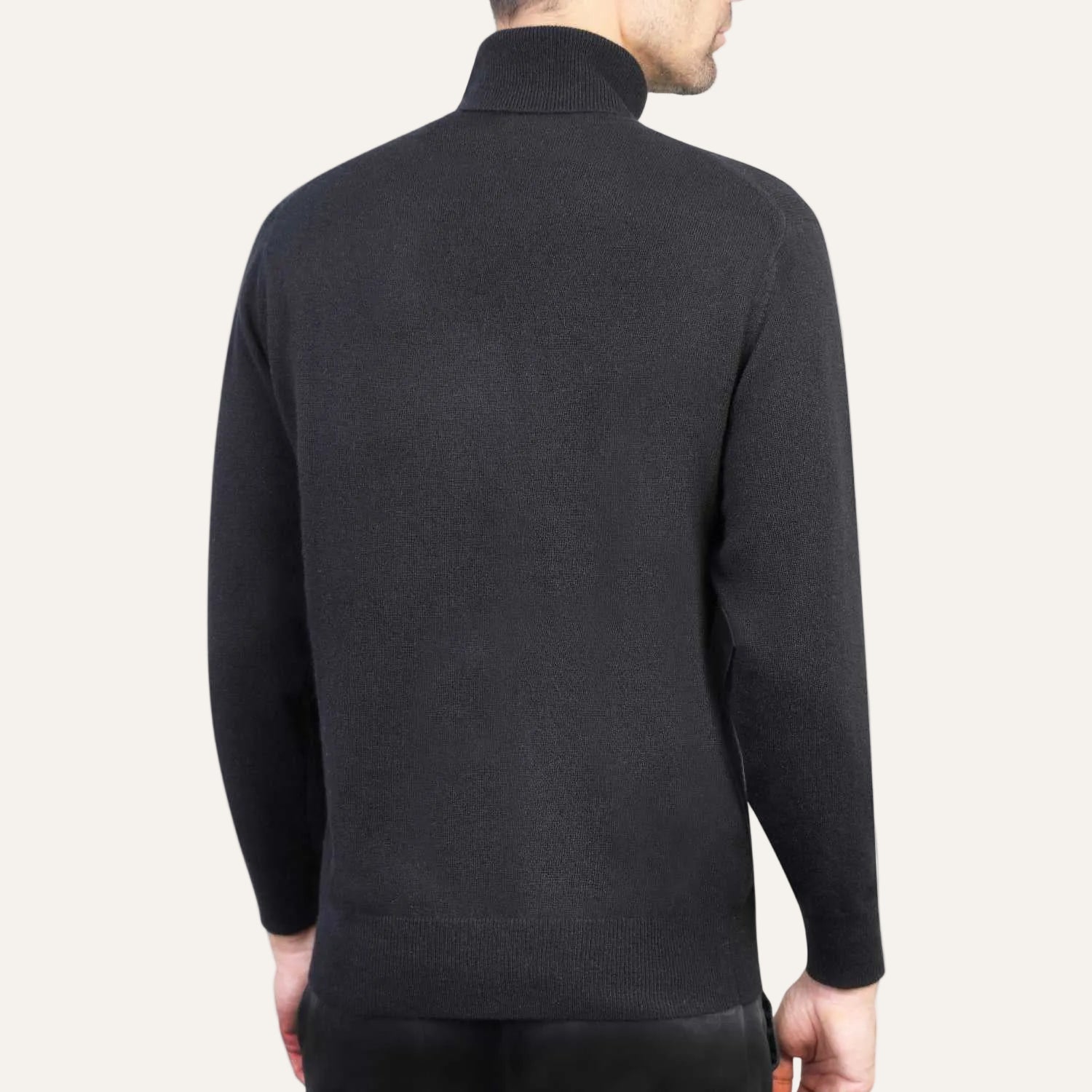 Mens Cashmere Roll Neck in black - back