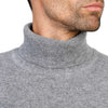 Mens Cashmere Roll Neck in Grey - Close Up