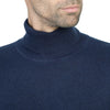 Mens Cashmere Roll Neck in Navy - Close Up