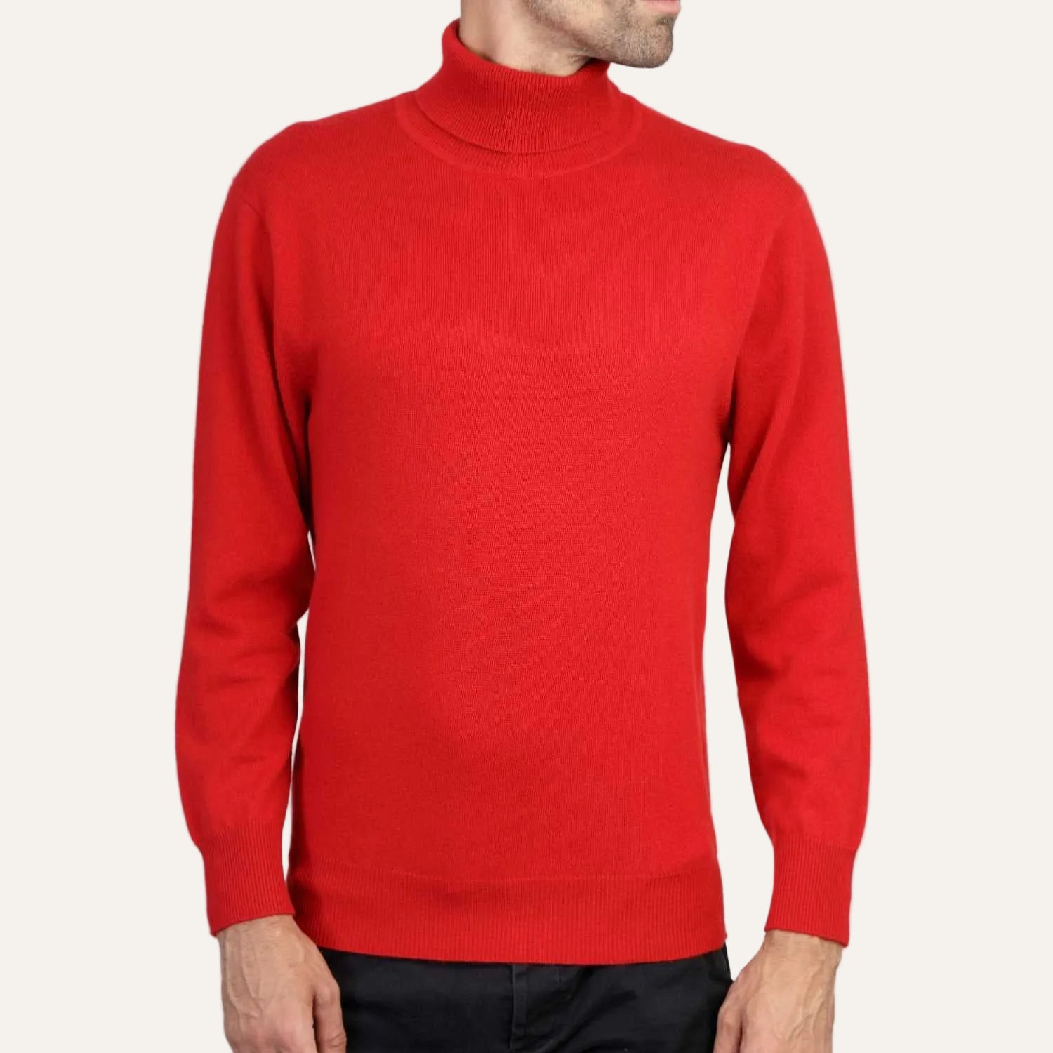 Mens Cashmere Roll Neck in Red
