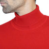 Mens Cashmere Roll Neck in Red - Close up 