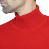 Mens Cashmere Roll Neck in Red - Close up