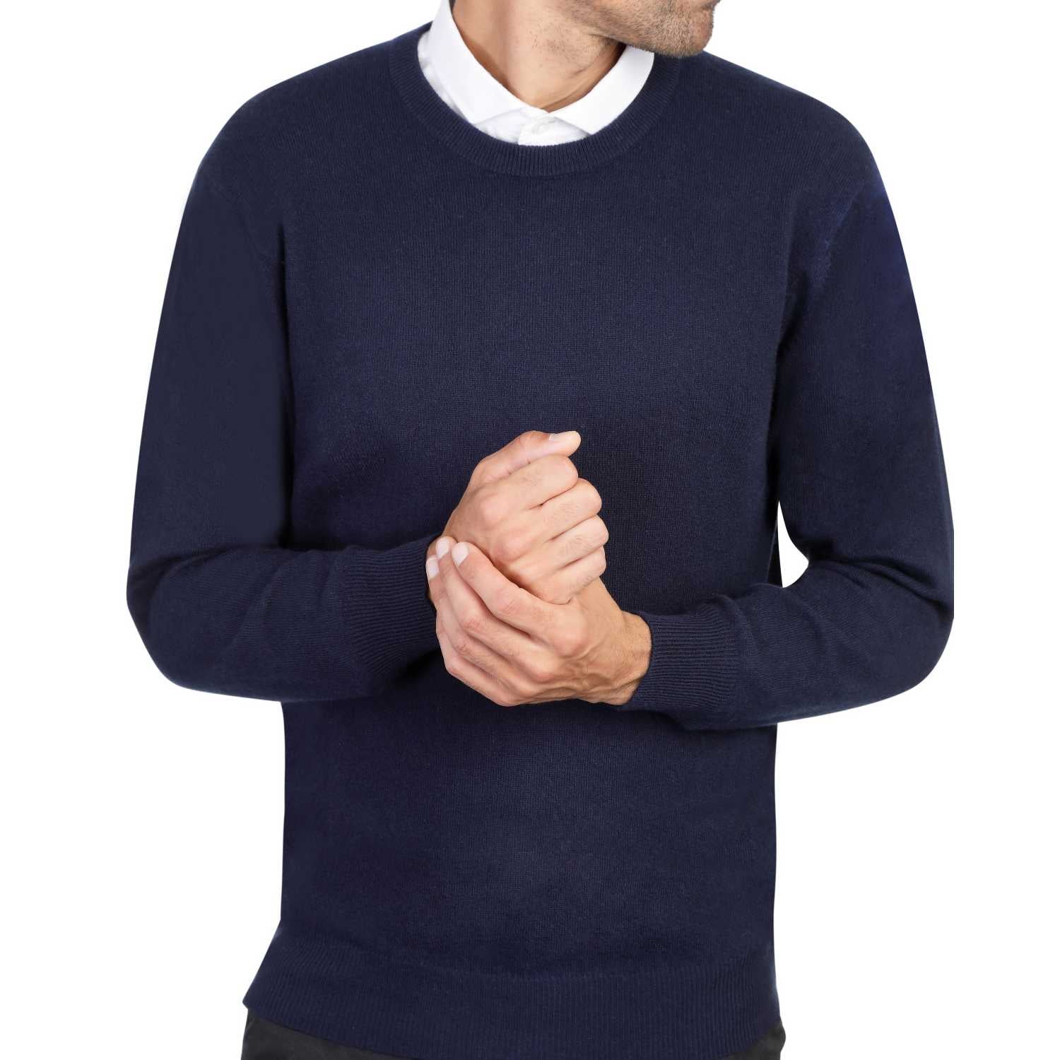 Mens Navy Blue Cashmere Round Neck Sweater | Front | Shop at The Cashmere Choice | London