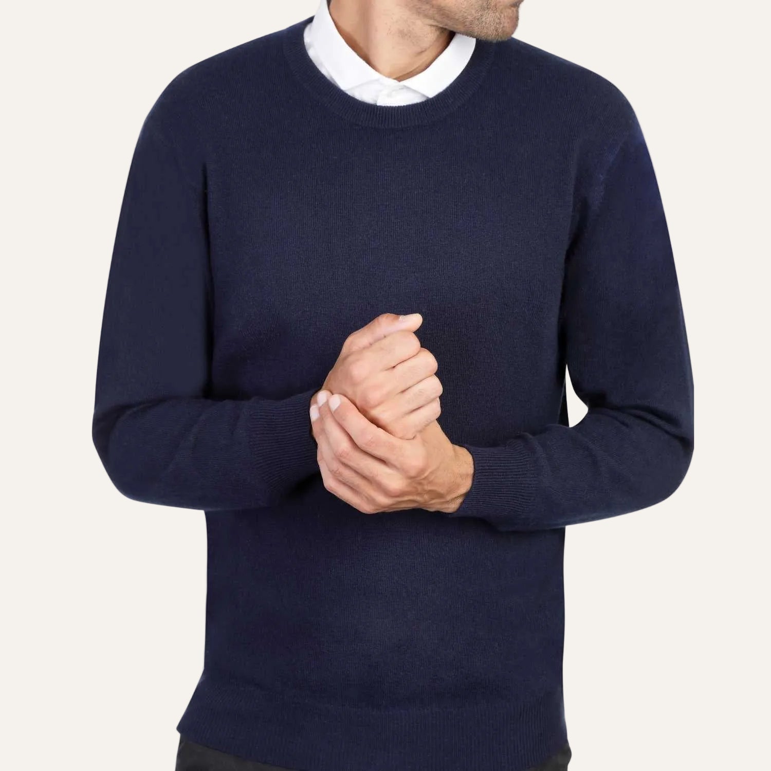 Mens Navy Blue Cashmere Round Neck Sweater | Front | Shop at The Cashmere Choice | London