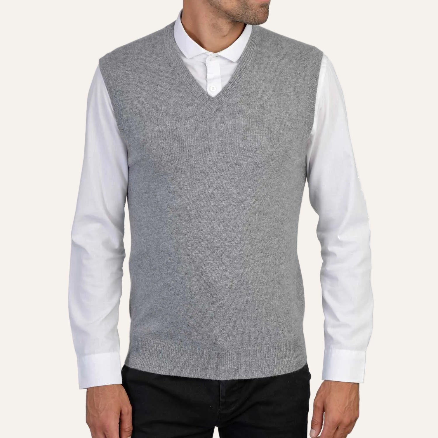 Mens Grey Cashmere Sleeveless Vest Sweater | Front | Shop at The Cashmere Choice | London
