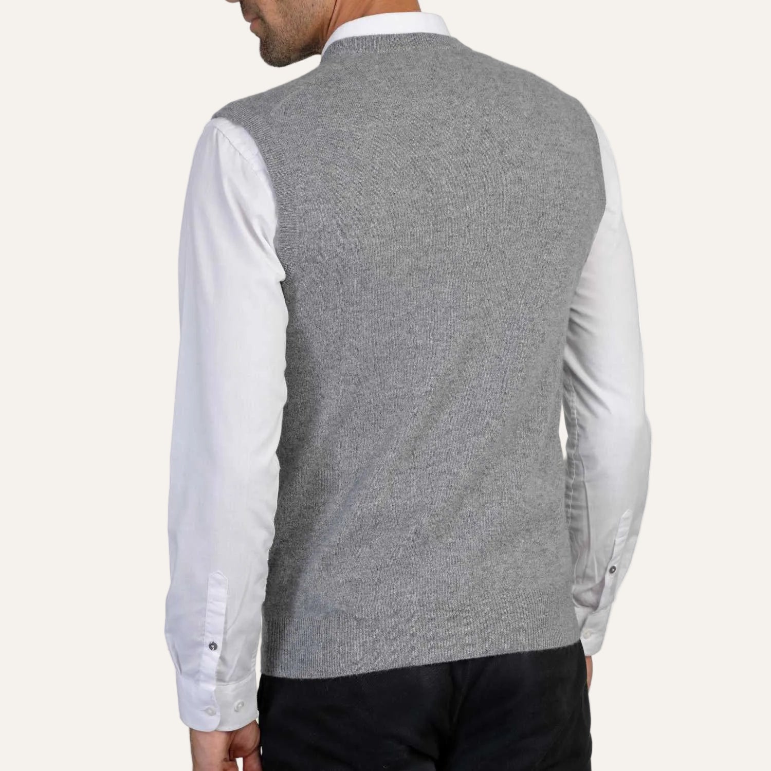 Mens Grey Cashmere Sleeveless Vest Sweater | Back | Shop at The Cashmere Choice | London