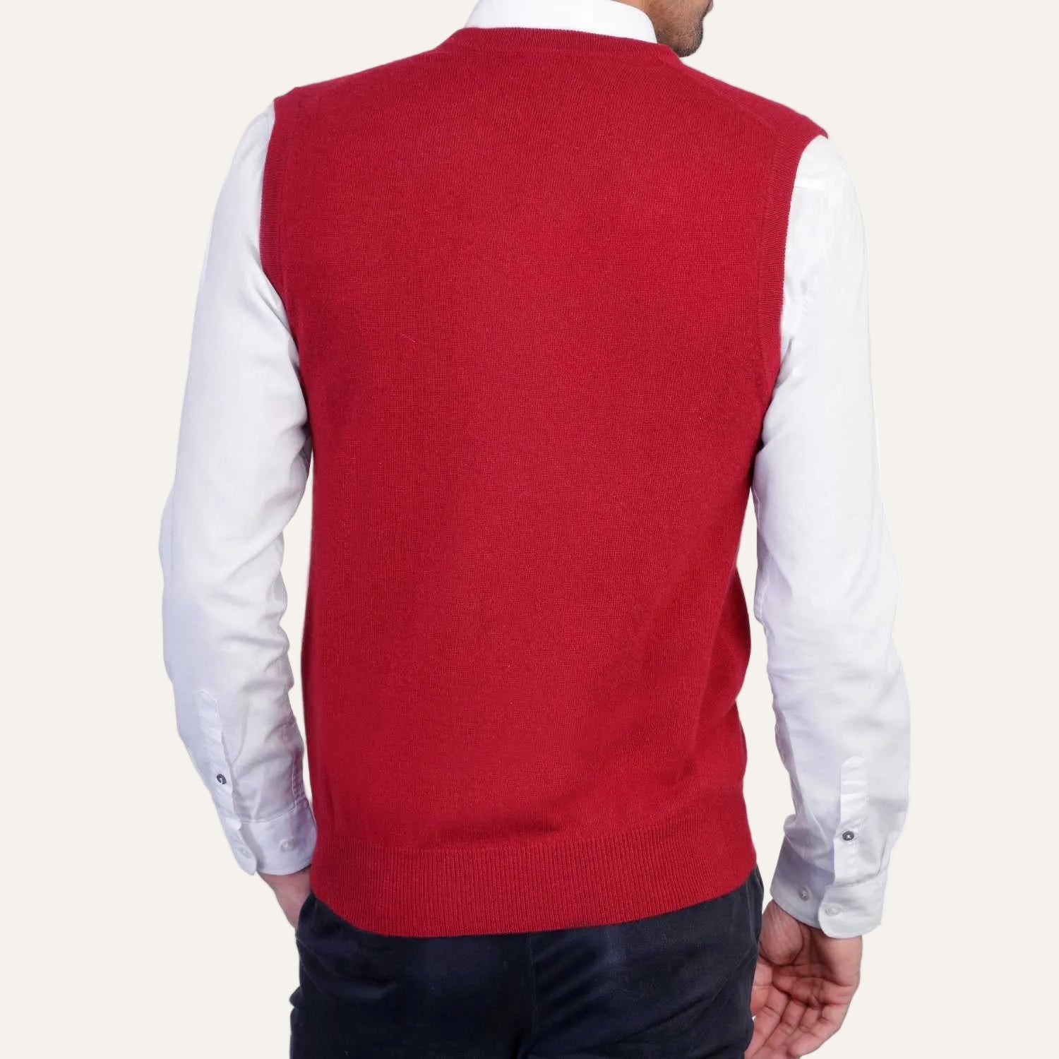 Mens Burgundy Wine Cashmere Sleeveless Vest Sweater | Back | Shop at The Cashmere Choice | London
