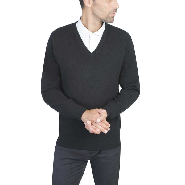 Mens Black Cashmere V Neck Sweater | Front | Shop at The Cashmere Choice | London