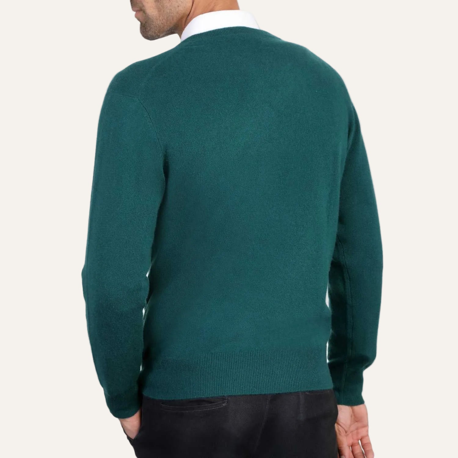 Mens Green Cashmere V Neck Sweater | Back | Shop at The Cashmere Choice | London