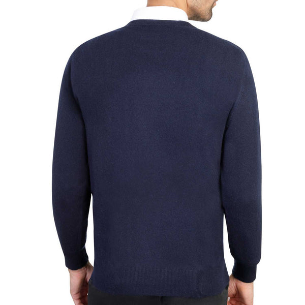 Mens cashmere v neck jumpers - navy blue
