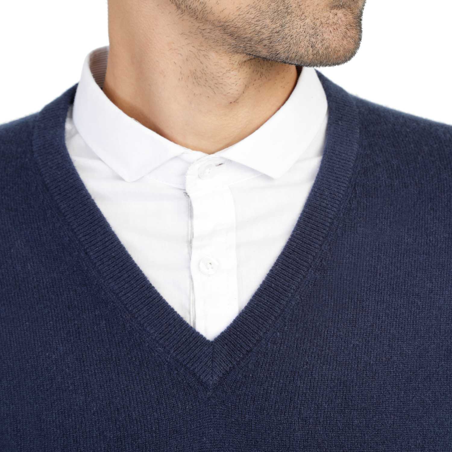 Mens cashmere v neck jumpers - navy blue