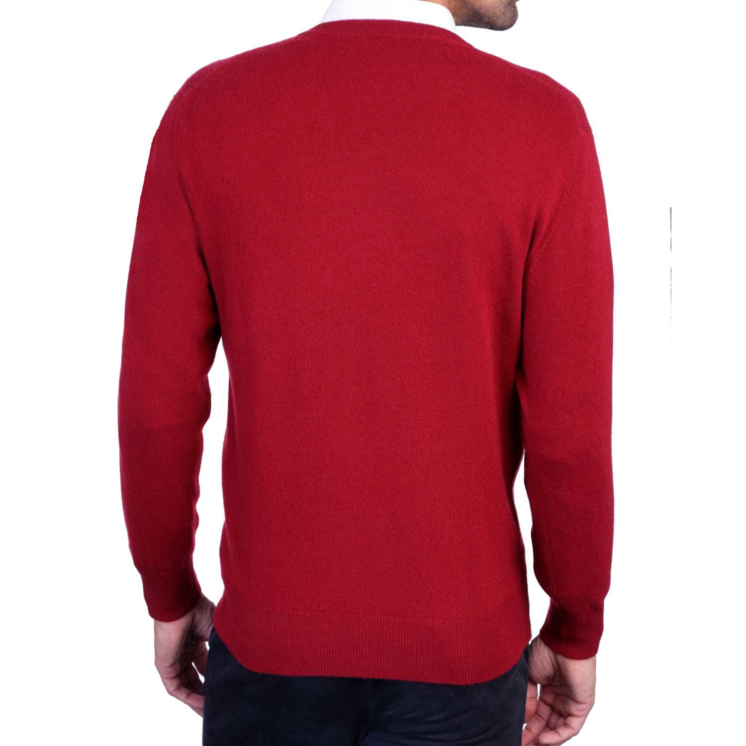 Mens Burgundy Wine Cashmere V Neck Sweater | Back | Shop at The Cashmere Choice | London