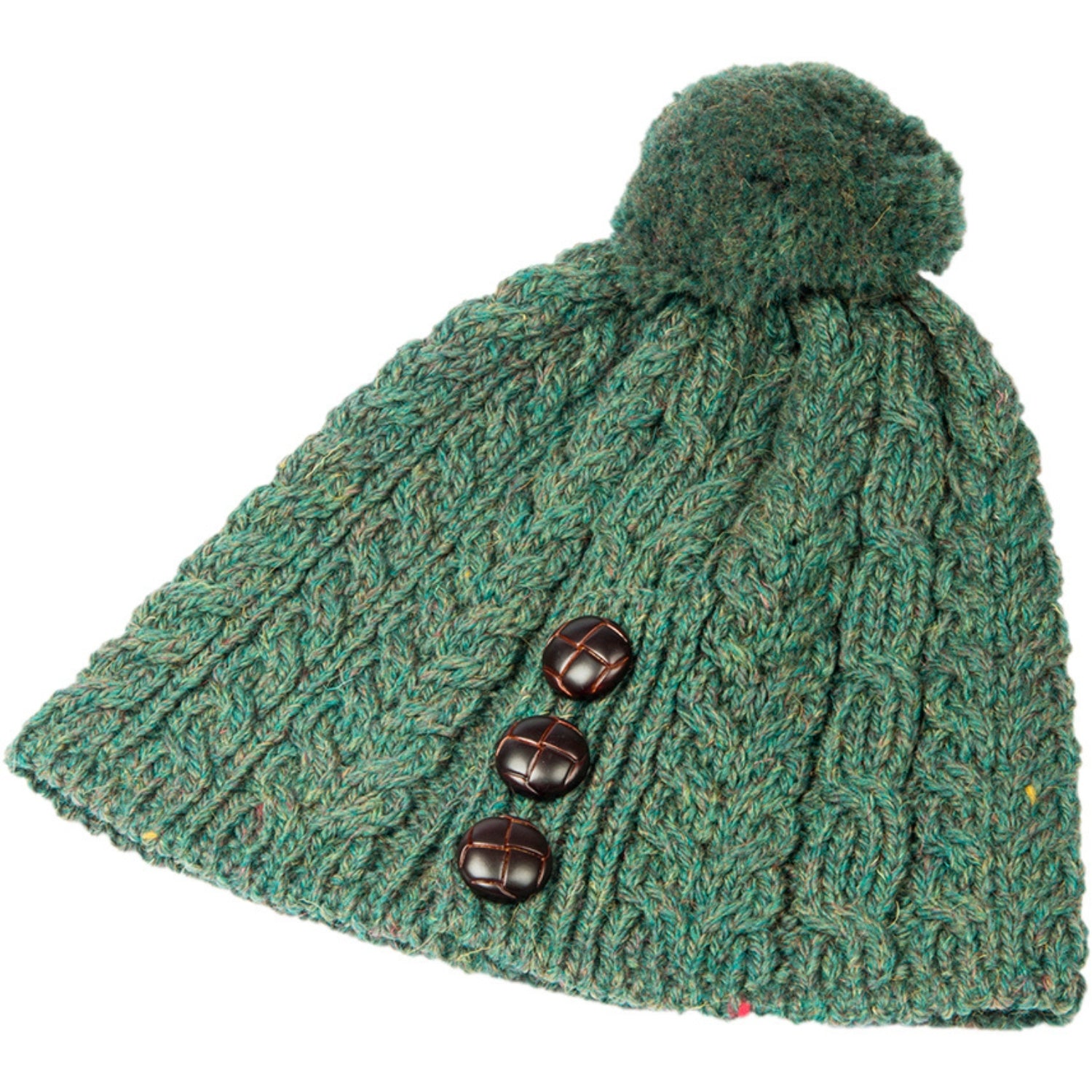Aran Beanie Hat with Pom Pom | Forest Green