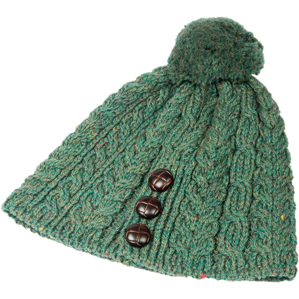 Aran Beanie Hat with Pom Pom | Forest Green