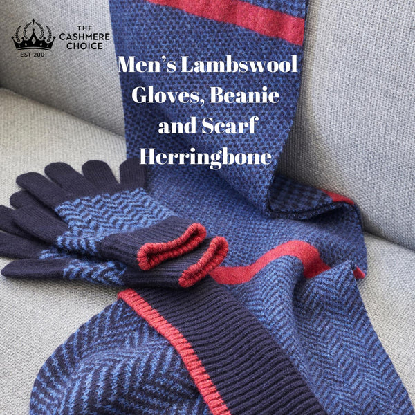 Lomond Lambswool - Mens Herringbone Gloves Beanie and Scarf