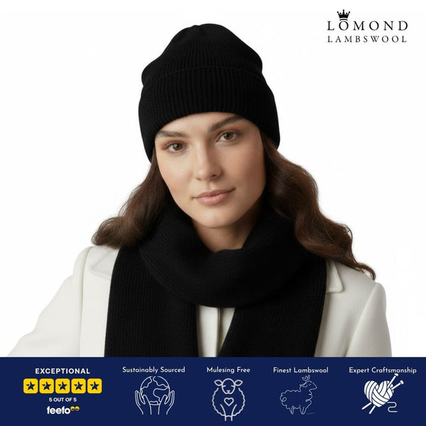 Lomond Lambswool - Ribbed Beanie Hat and Scarf Gift Set - Clyde
