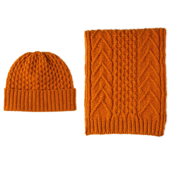 Lomond Lambswool - Aran Design Hat and Scarf Set - Esk