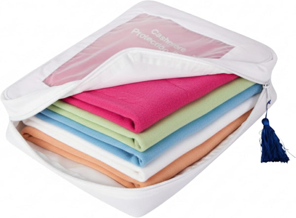 Set of cloths in a cashmere storage bag. 