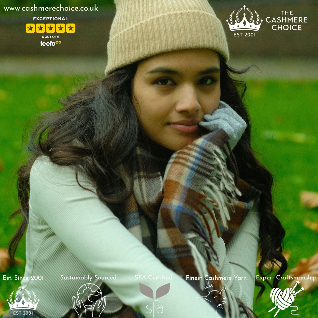 Christmas Gift - The Cashmere Choice - Women Cashmere Winter Scarf Gloves and Beanie Hat on Model 1