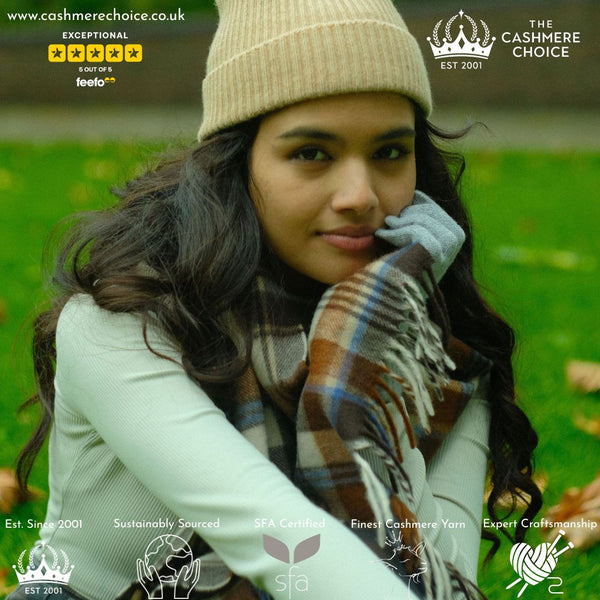 Christmas Gift - The Cashmere Choice - Women Cashmere Winter Scarf Gloves and Beanie Hat on Model 1