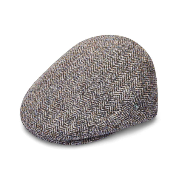 Harris Tweed Flat Cap by City Sport | Beige Herringbone Cap | Profile View