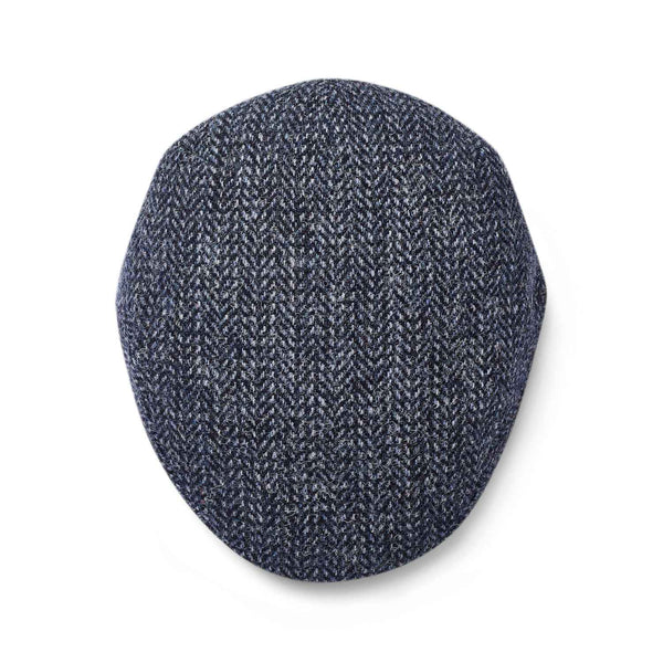 Harris Tweed Flat Cap by City Sport | Blue Herringbone Cap | Top View