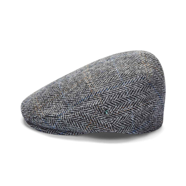 Grey Herringbone Flat Hat | Harris Tweed Flat Cap | Side View 