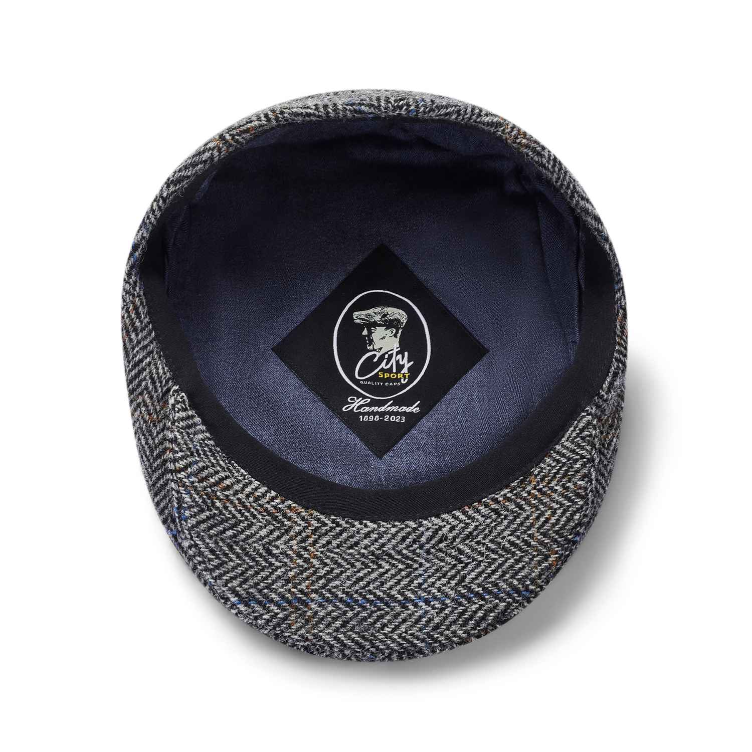 Grey Herringbone Flat Hat | Harris Tweed Flat Cap | Inside View