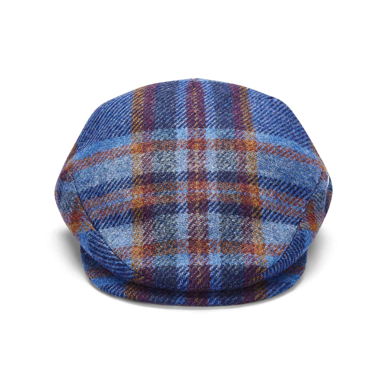 Blue Check Wool Flat Cap by City Sport | Extended Peak