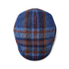 Blue Check Wool Flat Cap by City Sport | Extended Peak | Top View