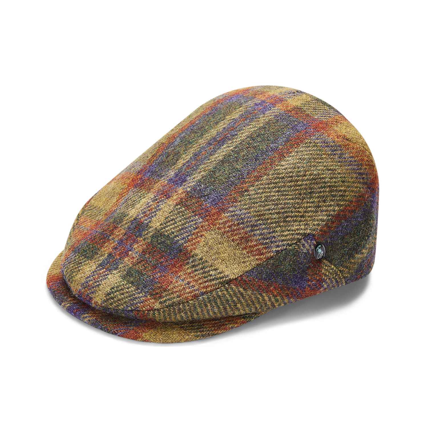 Brown/Green/Burgundy Check Wool Flat Cap by City Sport | Profile View