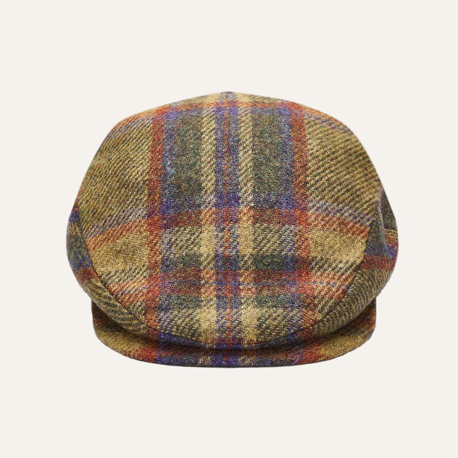 Brown/Green/Burgundy Check Wool Flat Cap by City Sport | Extended Peak