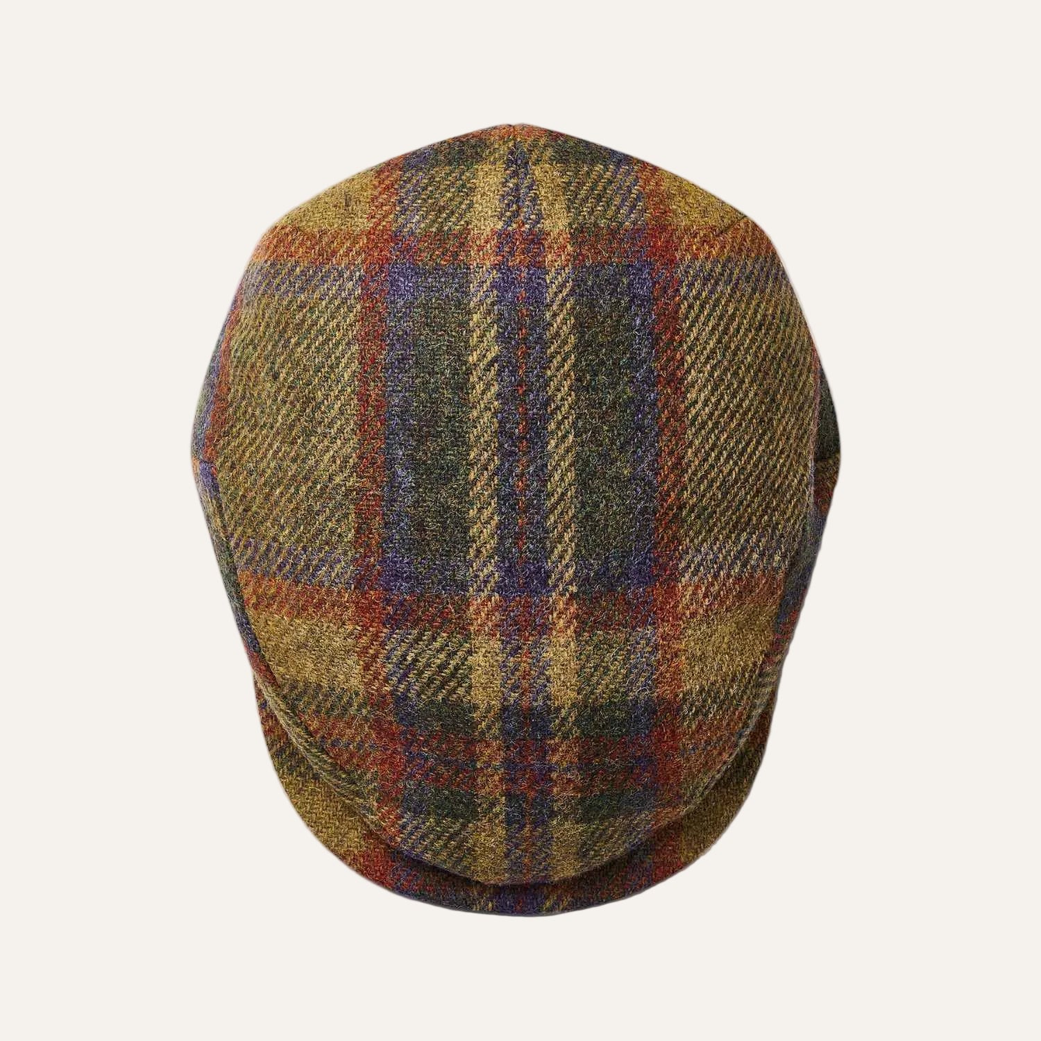Brown/Green/Burgundy Check Wool Flat Cap by City Sport | Top View 