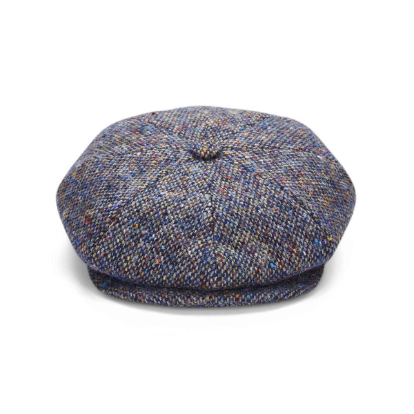 Baker Boy Hat by City Sport | Blue Speckled Donegal Tweed Cap  | Front View 