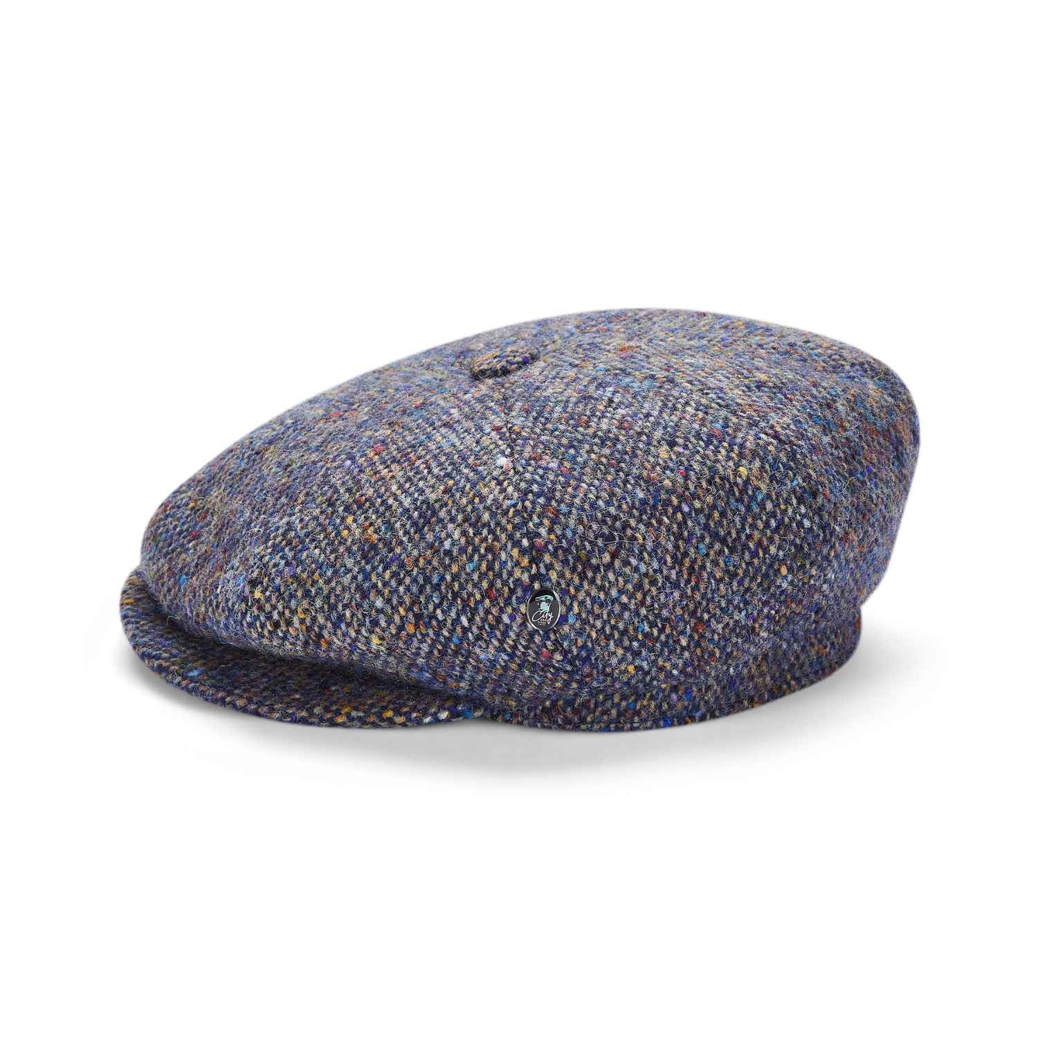 Baker Boy Hat by City Sport | Blue Speckled Donegal Tweed Cap  | Side View