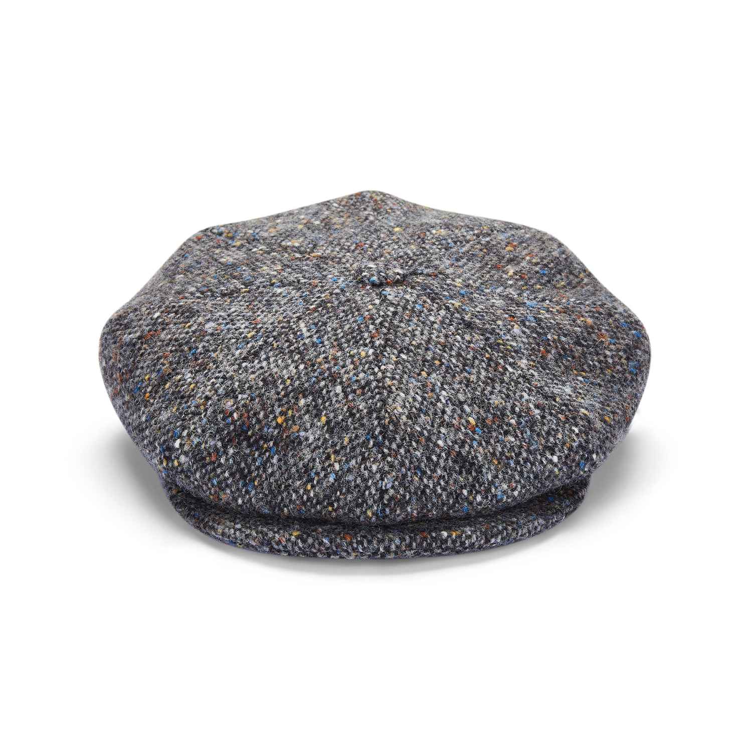 Front View | 8 Piece Baker Boy Hat by City Sport | Grey Speckled Donegal Tweed Cap |