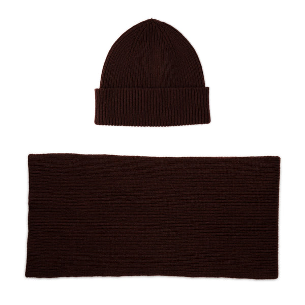 Brown Beanie Hat  and Scarf Set Mens, Ribbed, Wool