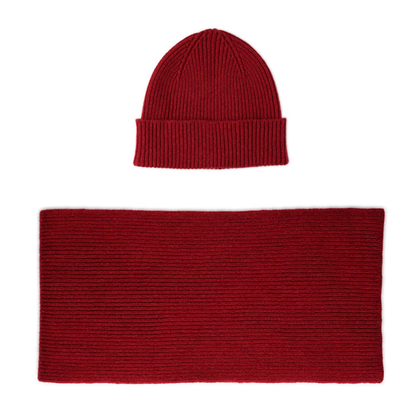 Dark Red Lambswool Hat and Scarf Set | Clyde